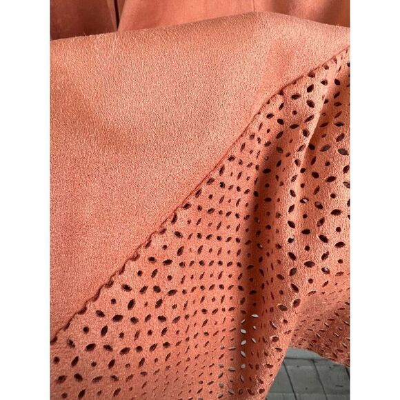 CHICO'S perforated faux suede orange peach open front draped jacket 1 (M) NWOT - Picture 3 of 9